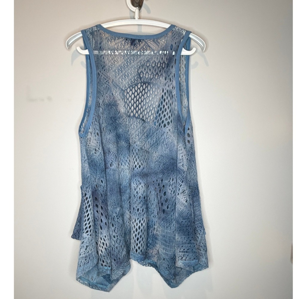 Blue Crochet Lace Sleeveless Vest Boho Coastal Festival Western Sheer Knit Top S - Picture 3 of 7